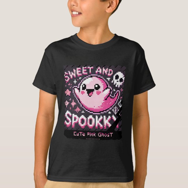 Cute Rosa Ghost: Sweet and Spooky -tshirt boyunge T Shirt (Framsida)