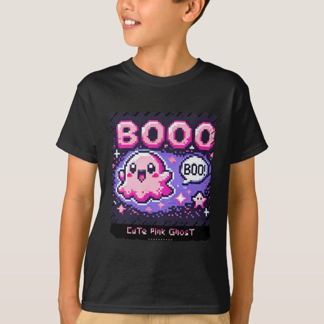 Cute Rosa Ghost: Sweet and Spooky -tshirt boyunge T Shirt (Framsida)