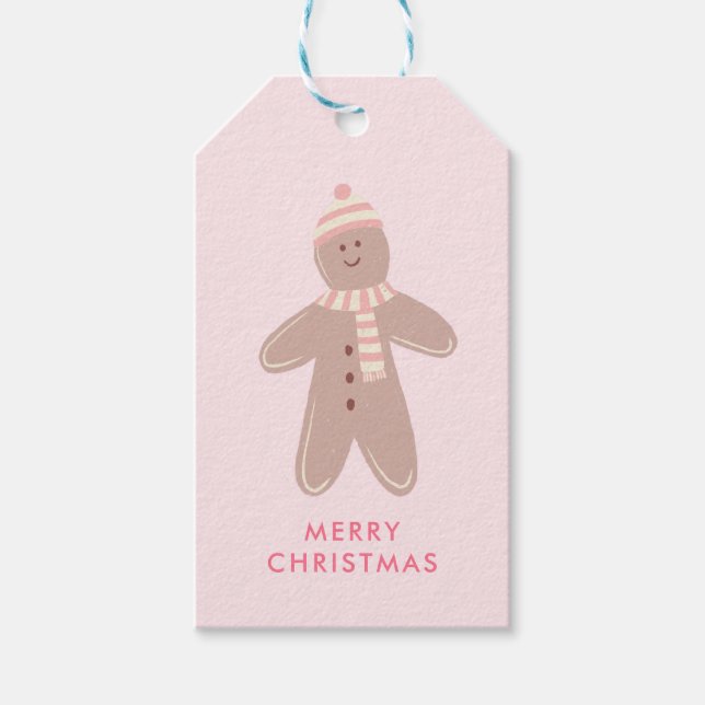 Cute rosa Gingerbröd Första jul Presentetikett (Framsidan)