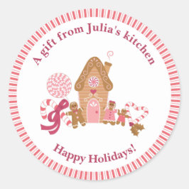 Cute Rosa Gingerbröd House Candy cane Kitchen Cla Runt Klistermärke