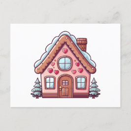 Cute Rosa Gingerbröd House Helg Vykort