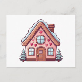 Cute Rosa Gingerbröd House Helg Vykort