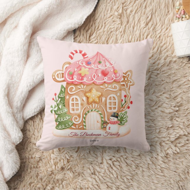 Cute Rosa Gingertea House Family Namn Kudde (Filt)