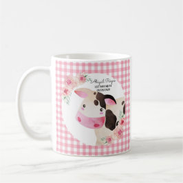 Cute Rosa Gingham Blommigt Cow Farm Animal Kaffemugg