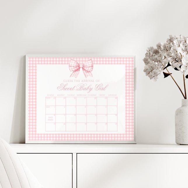 Cute Rosa Gingham Bow Baby Förfallodatumkalender Poster (Skapare uppladdad)