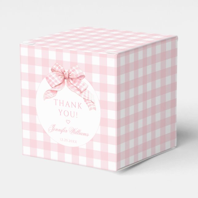 Cute Rosa Gingham Bow Flicka Shower Gift Presentaskar (Framsidan Sidan)