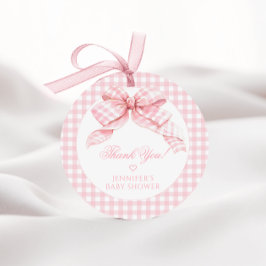 Cute Rosa Gingham Bow Flicka Shower Tack Gåvor Etiketter