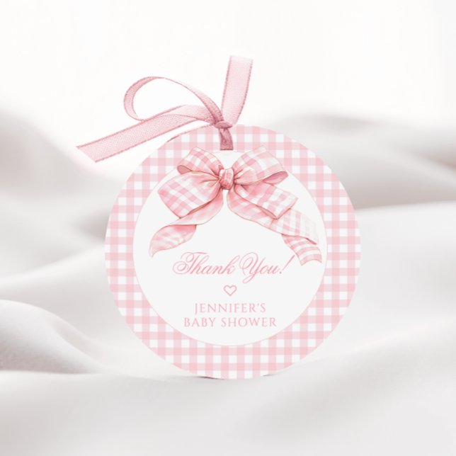 Cute Rosa Gingham Bow Flicka Shower Tack Gåvor Etiketter (Skapare uppladdad)