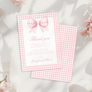 Cute Rosa Gingham Bow Ribbon Flicka Shower Tack Kort
