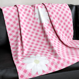 Cute Rosa Gingham Check Mönster Daisy Flower Fleecefilt