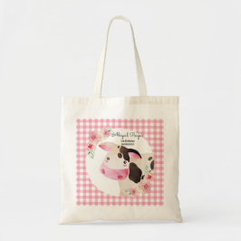 Cute Rosa Gingham Cow Birthday Boskap Tygkasse