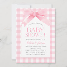 Cute Rosa Gingham med Bow Girl Baby Shower