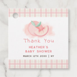Cute Rosa Gingham Peach Baby Shower Tack Gåvor Etiketter