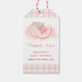 Cute Rosa Gingham Peach Baby Shower Tack Presentetikett