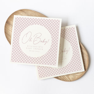 Cute rosa Gingham personlig Girl Baby dusch Pappersservett