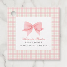 Cute Rosa Gingham Play Bow Girl Baby Shower