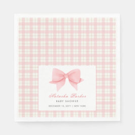 Cute Rosa Gingham Play Bow Girl Baby Shower Pappersservett