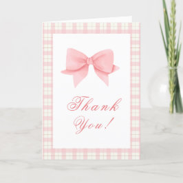 Cute Rosa Gingham Play Bow Girl Baby Shower Tack Kort