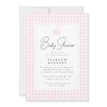 Cute Rosa Gingham Svan Simple Baby Shower