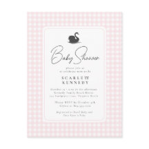 Cute Rosa Gingham Svan Simple Baby Shower