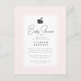 Cute Rosa Gingham Svan Simple Baby Shower Vykort