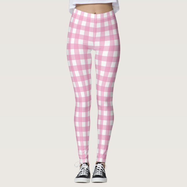 Cute Rosa Gingham Womens Leggingss Leggings (Framsida)
