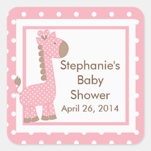 Cute Rosa Giraffe Baby Shower-etikett Fyrkantigt Klistermärke