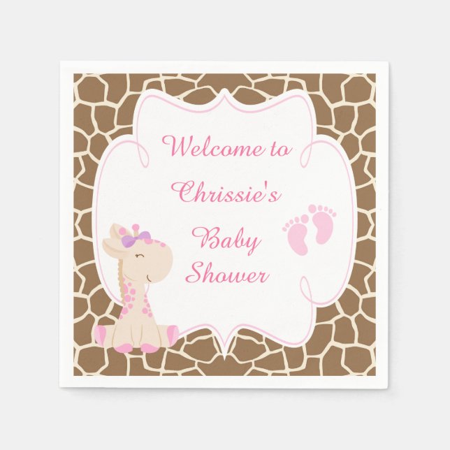 Cute Rosa Giraffe Baby Shower Pappersservett (Framsidan)