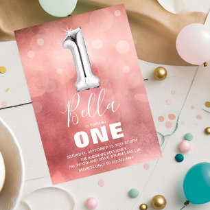 Cute Rosa Girl 1:a födelsedagen Party Inbjudningar