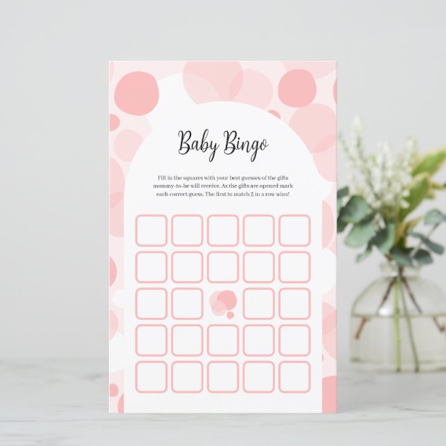 Cute Rosa Girl Baby Shower Bingo Game (Stående Fram)