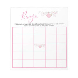 Cute Rosa Girl Clothesline Baby Shower Bingo Game Anteckningsblock