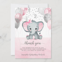 Cute Rosa Girl Elephant Balloons Baby Shower Tack Kort