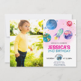 Cute Rosa Girl Girl Party Astronaut Birthday Inbjudningar