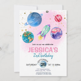 Cute Rosa Girl Girl Party Astronaut Birthday Inbjudningar