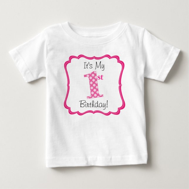 Cute Rosa Girl Girl's First Birthday T Shirt (Framsida)