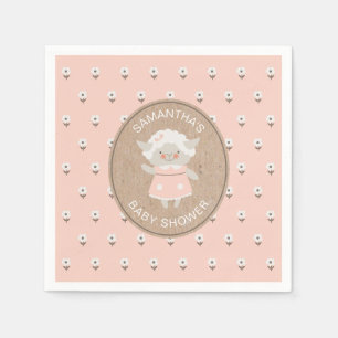 Cute Rosa Girl Lamb Baby Shower Napkin Pappersservett