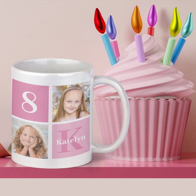 Cute Rosa Girl Photo Collage Anpassningsbar Birthd Kaffemugg (Skapare uppladdad)
