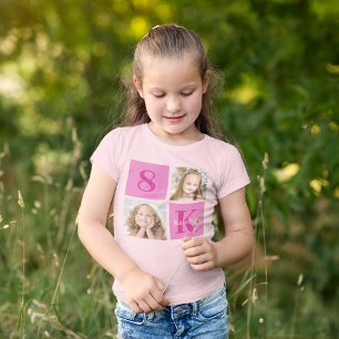 Cute Rosa Girl Photo Collage Anpassningsbar Födels T Shirt