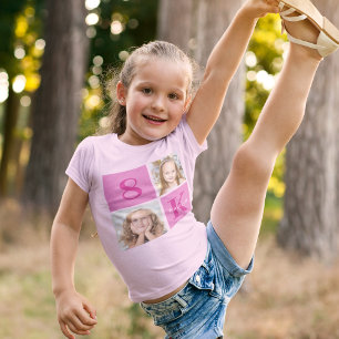 Cute Rosa Girl Photo Collage Anpassningsbar Födels T Shirt