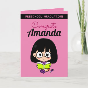 Cute Rosa Girl Preschool Studenten Kort