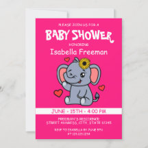 Cute Rosa Girl Solros Elephant Baby Shower