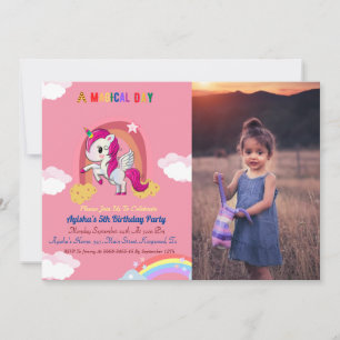 Cute Rosa girl Unicorn Födelsedagsfest Inbjudningar