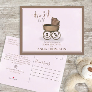 Cute Rosa Girl Vintage Baby QR-kod Gift-register Inbjudan Vykort