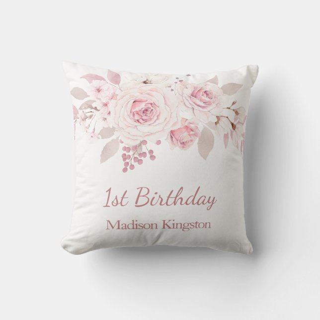 Cute  Rosa Girls 1:a födelsedag Party Gift Kudde (Framsida)