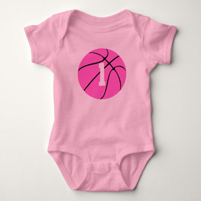 Cute Rosa Girls Basketball Anpassningsbar Baby Bod T-shirt (Framsida)