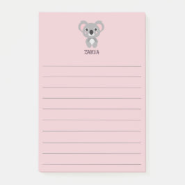 Cute Rosa Girls Koala Bear Namn Post-it Block