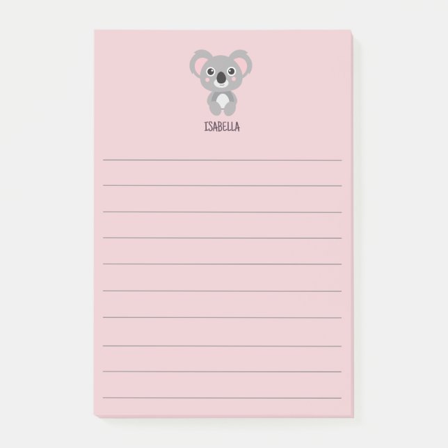 Cute Rosa Girls Koala Bear Namn Post-it Block (Framsida)