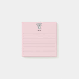 Cute Rosa Girls Koala Bear Namn Post-it Block