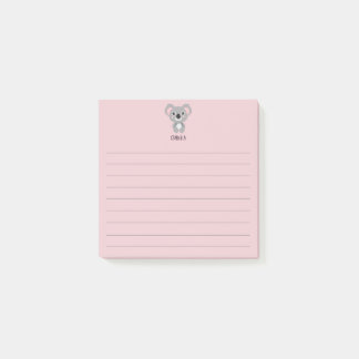 Cute Rosa Girls Koala Bear Namn Post-it Block