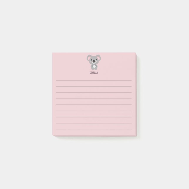 Cute Rosa Girls Koala Bear Namn Post-it Block (Framsida)
